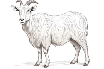  a drawing of a goat standing on a white background with a black and white line drawing of it's head in the center of the goat's body.