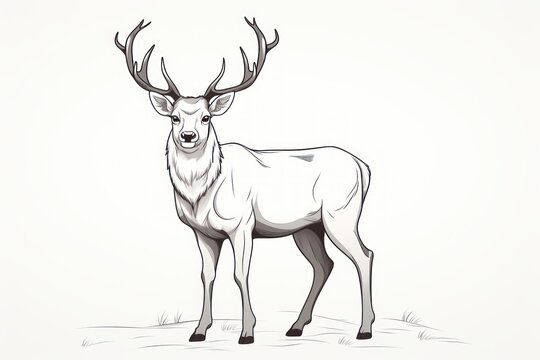  a drawing of a deer with antlers on it's head and antlers on the back of it's head, standing on a plain white background.
