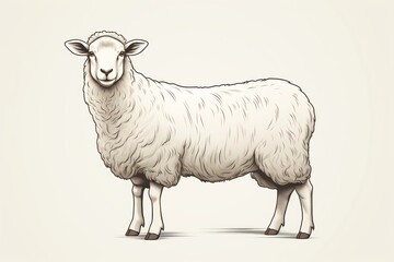  a black and white drawing of a sheep on a white background with a shadow of it's head on the sheep's back end of the sheep's head.