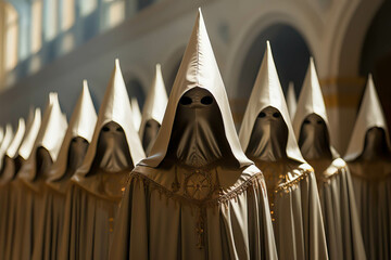 Golden cappuccino in Passion of Christ at Easter in procession of Holy week. Religious tradition