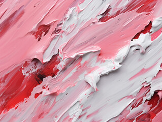 close-up of a red and white painting with 3D drops of paint on its surface