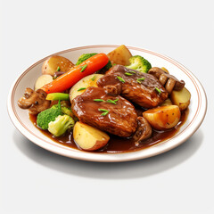 plate of braised beef and vegetables on transparent background created with Generative Ai