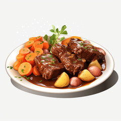 plate of braised beef and vegetables on transparent background created with Generative Ai