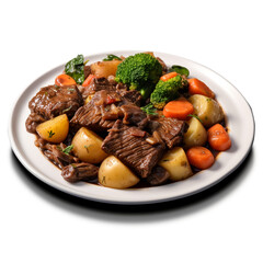 plate of braised beef and vegetables on transparent background created with Generative Ai