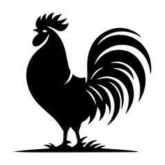Rooster vector silhouette black color, Chicken vector silhouette, isolated white background