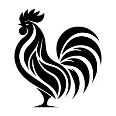 Rooster vector silhouette black color, Chicken vector silhouette, isolated white background