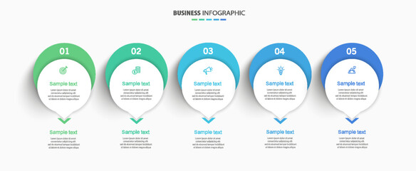 Business infographics design template with 5 options and number, steps or processes. Data visualization. Vector illustration	 - obrazy, fototapety, plakaty