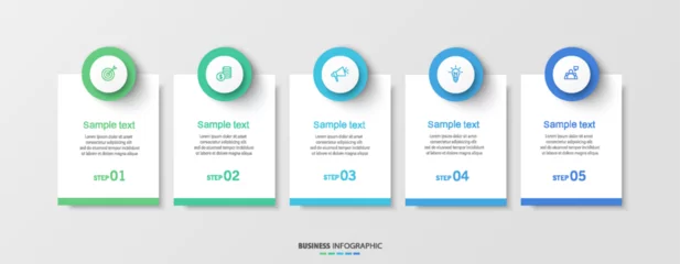 Fotobehang Business infographics design template with 5 options and number, steps or processes. Data visualization. Vector illustration  © andreyorb
