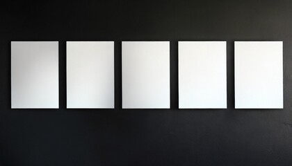 five sheets of white paper pasted on a black wall layout for design
