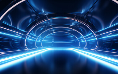 Blue light shining through futuristic tunnel