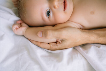 cute baby half face closeup smile happily