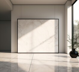Bright and Airy Room with Marble Wall and Plant