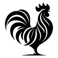 Rooster vector silhouette black color, Chicken vector silhouette, isolated white background © Big Dream