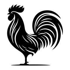 Rooster vector silhouette black color, Chicken vector silhouette, isolated white background