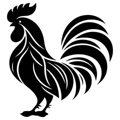 Rooster vector silhouette black color, Chicken vector silhouette, isolated white background