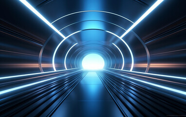 Fototapeta na wymiar Blue light shining through futuristic tunnel