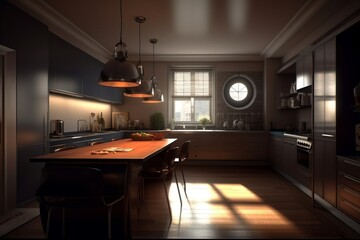 Stylish kitchen interior in modern house.