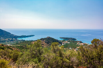 Obraz premium Panoramic view of Kardamyli town, a coastal town located in Messinia, Greece