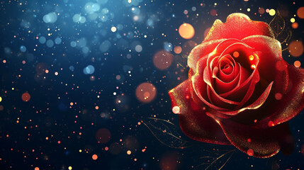 2024 Valentine's Day rose blue bokeh background banner, copy paste for text	