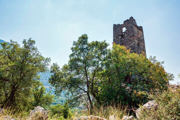 Old abandoned stone tower at the top of a hill in Mani Peninsula, Peloponnese