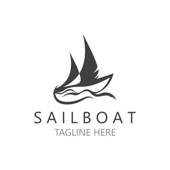 Sailboat vintage logo minimalist with wave, travel yacth or sailing boat vector design