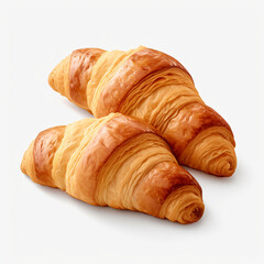 fresh crispy croissants isolated on transparent background created with Generative Ai