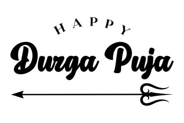 Happy Durga Puja lettering hindu festival vector illustration.