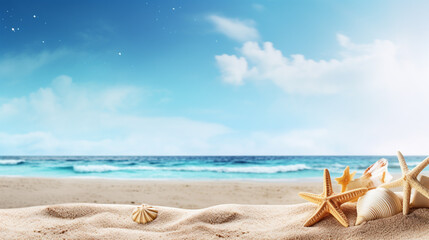 Fototapeta na wymiar Holidays at the beach background banner with space for text