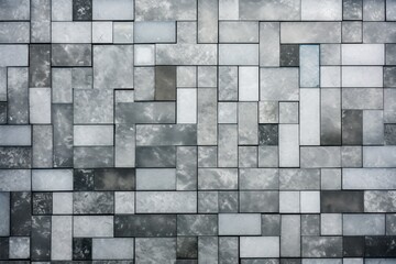  a close up of a wall made up of small squares of gray and white tiles with a black square in the middle of the middle of the middle of the wall.