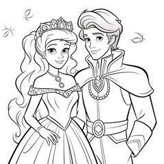 Fototapeta premium drawing coloring page, Prince and princess, heroes of the fairy tale