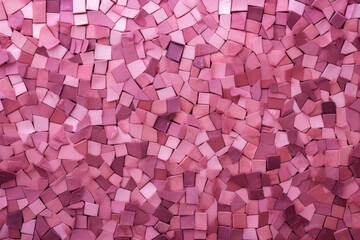  a close up of a wall made up of small squares of pink and purple squares of varying sizes and shapes, with a black background of red and pink and white.