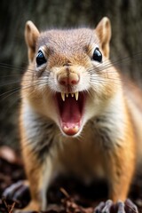 Naklejka premium Close up of an angry chipmunk baring its teeth