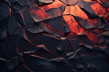  a close up of a cracked surface with a red light in the middle of the picture and a black background with a red light in the middle of the middle of the image. - obrazy, fototapety, plakaty