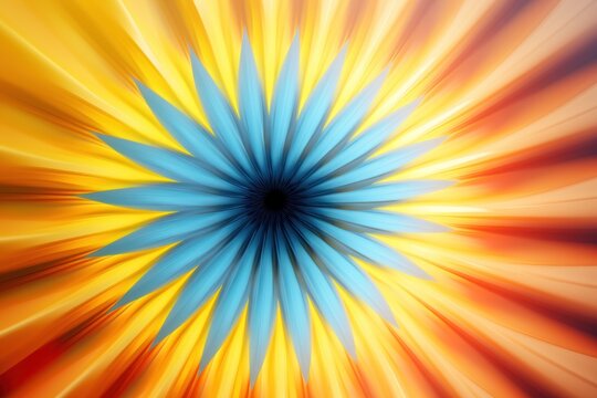  a blurry image of an orange, blue, and yellow starburst in the center of the image is an orange, yellow, blue, blue, yellow, and red, and yellow starburst, and blue starburst, burst.