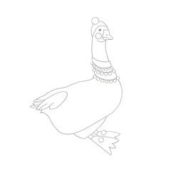 Outline of a goose in a hat and scarf. Sketch outline of a goose
