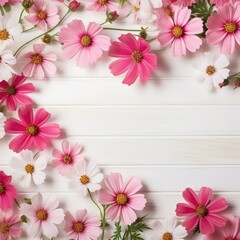Naklejka na ściany i meble A pink and white cosmos flower frame 