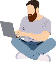 Fototapeta na wymiar Bearded man with laptop