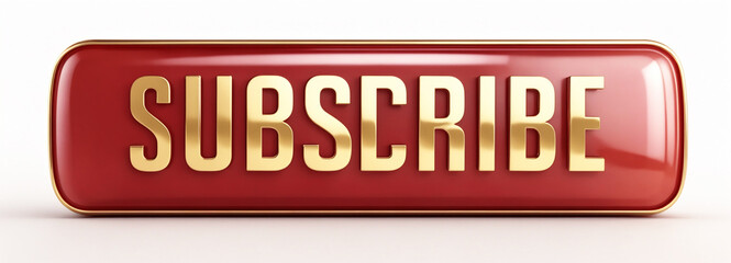 3d rendering illustration of glossy shinny red button with word text SUBSCRIBE on white background