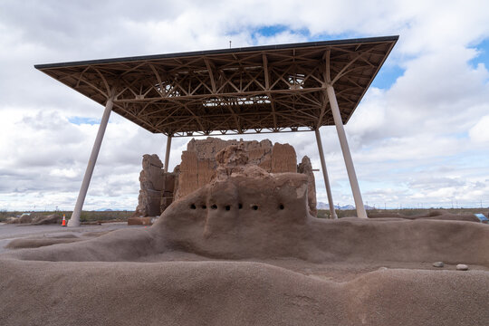 Casa Grande Ruins National Monument is a historic home ruin built by Hohokam people in 13th century near Coolidge, Arizona AZ