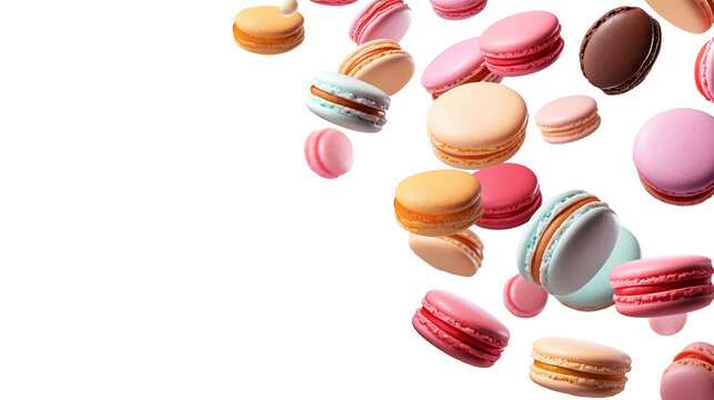 maccarons flying through the picture isolated against transparent background