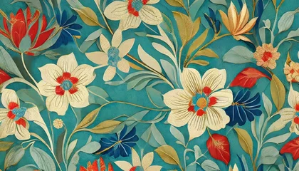 Fotobehang vintage floral background patchwork ager wallpaper pattern © Marsha