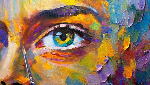 lfluoriter oil painting conceptual abstract picture of the eye oil painting in colorful colors conceptual abstract closeup of an oil painting and palette knife on canvas