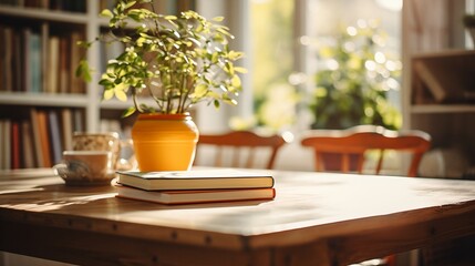 Fototapeta premium Still life with books and a plant