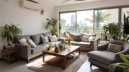 Bright and Airy Living Room with Modern Furniture and Plants