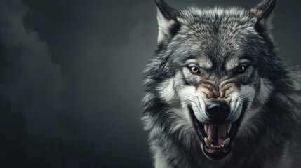  a close up of a wolf's face with it's mouth open and it's mouth wide open with it's mouth wide open and it's mouth wide open. - obrazy, fototapety, plakaty