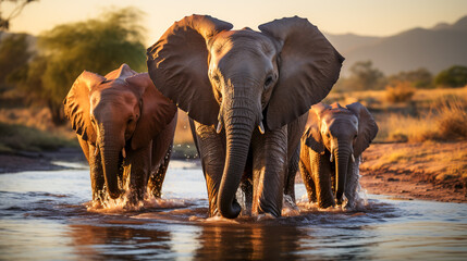 African Elephant Gathering by the Watering Hole.