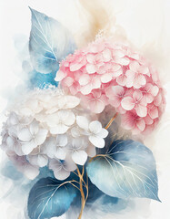 Piękne, pastelowe kwiaty Hortensji. dekoracja ścienna. Generative AI