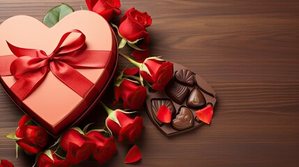 Mothers day or Valentines day background, box filled with chocolate