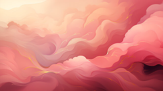 Generative AI. A dreamy abstract landscape in soft pink and gold hues.