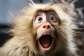 Fototapete Rund Close-up portrait of a surprised smiling monkey with his mouth open. Humorous photo, meme © syhin_stas